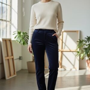 Altuzarra Velvet Tailored Pants – Navy Blue – Size 38 (US 6) – Made in Italy